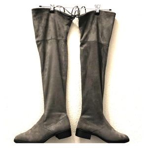 Gray suede over the knee boots